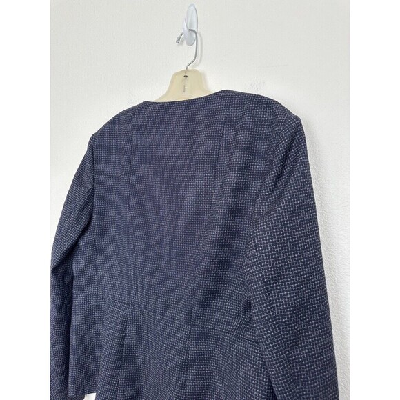 Boss Hugo Boss Women's Jutall Wool Jacket Snap Button Navy Blue Grid Size 14 - Picture 10 of 11